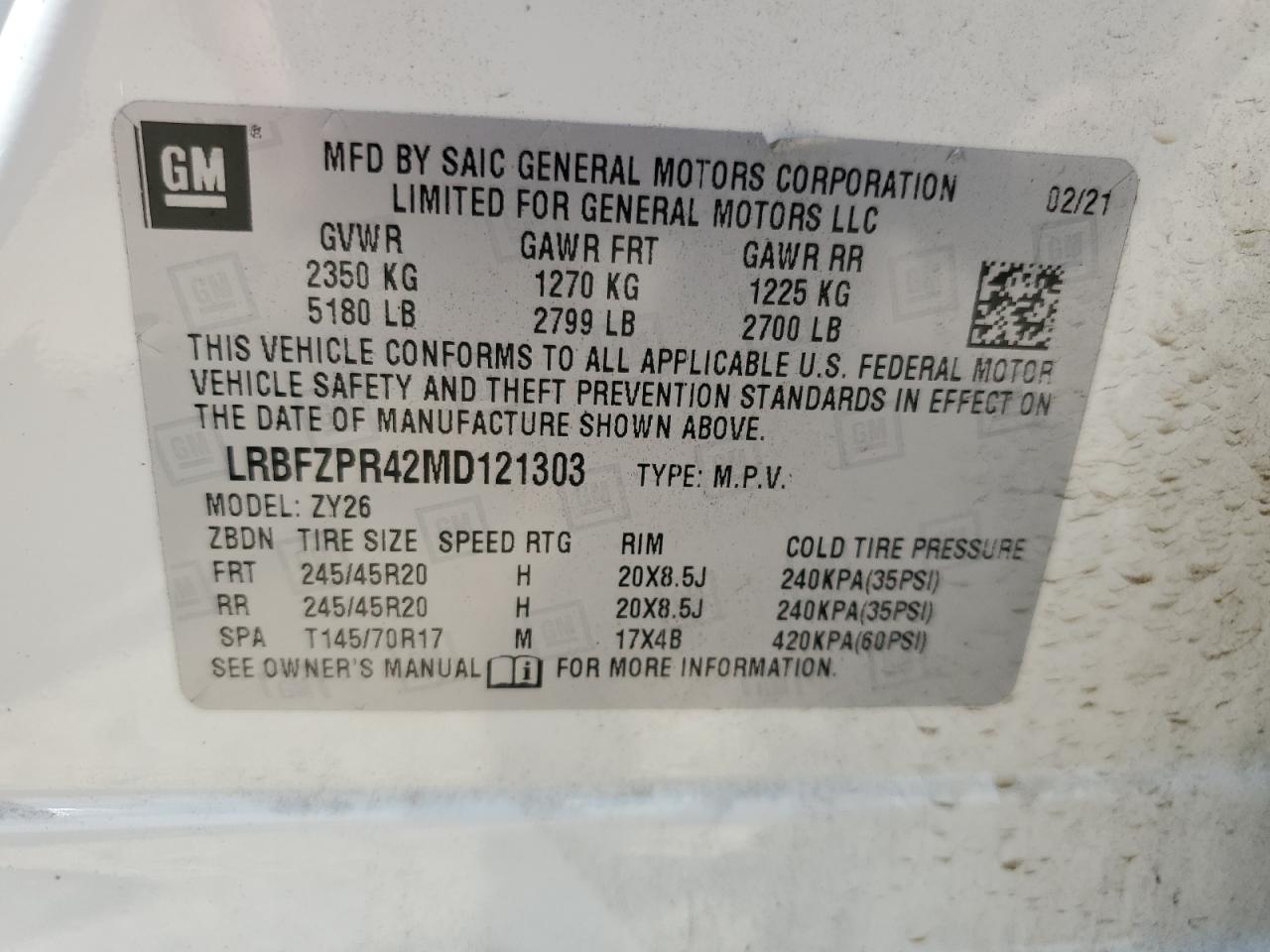 2021 Buick Envision Essence VIN: LRBFZPR42MD121303 Lot: 64970885