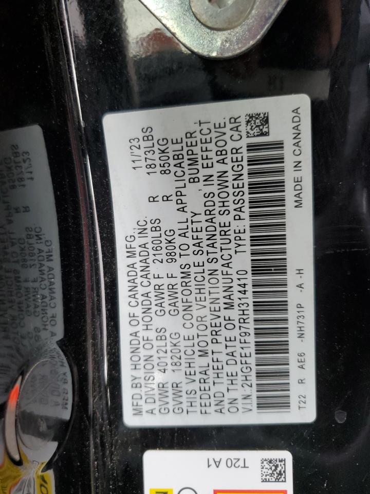 2024 Honda Civic Touring VIN: 2HGFE1F97RH314410 Lot: 65994165