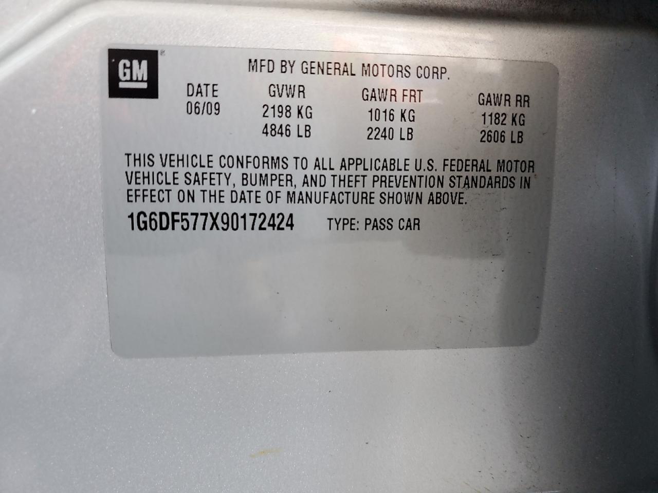 2009 Cadillac Cts VIN: 1G6DF577X90172424 Lot: 64149085