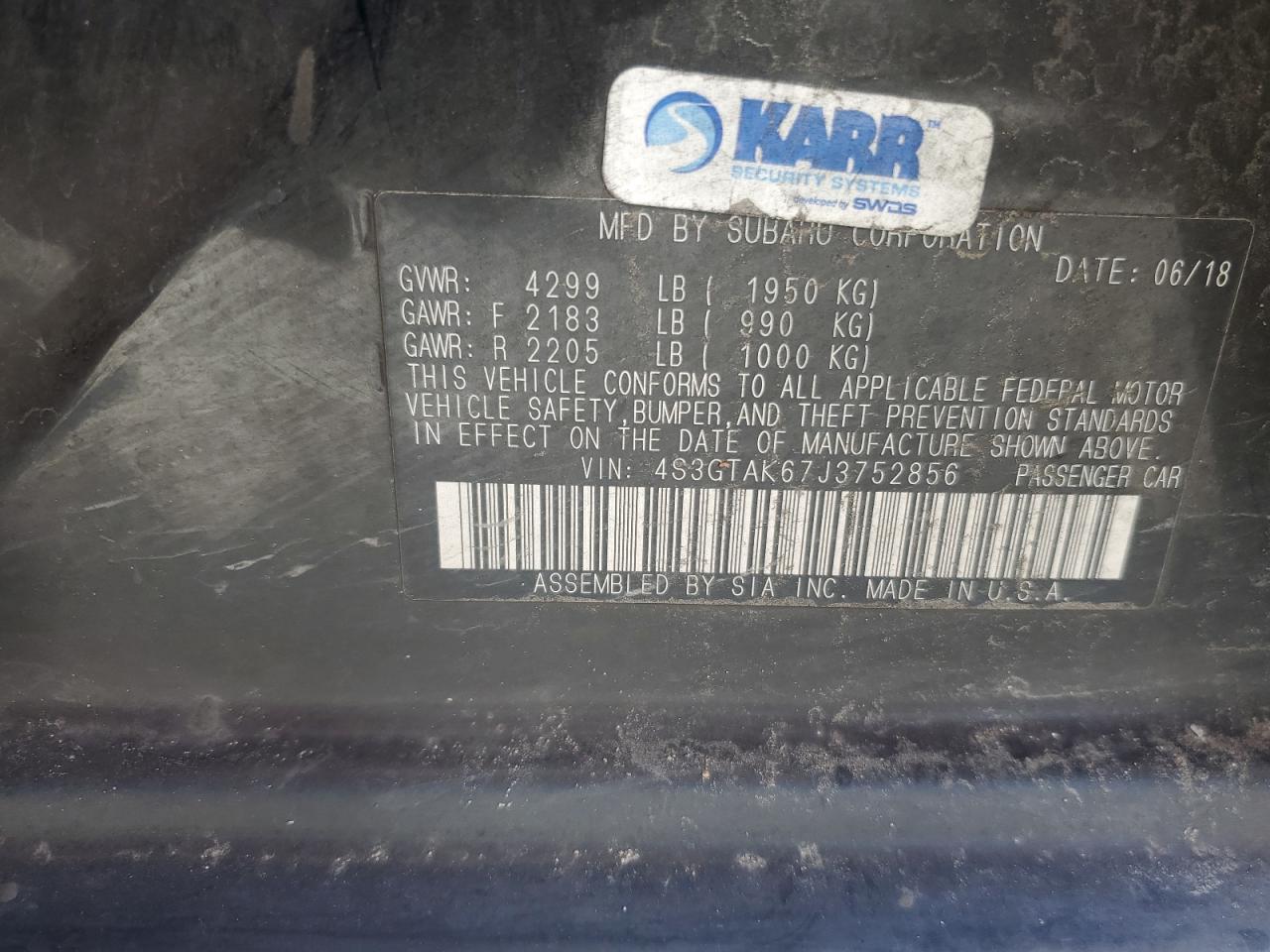 2018 Subaru Impreza Sport VIN: 4S3GTAK67J3752856 Lot: 66714065