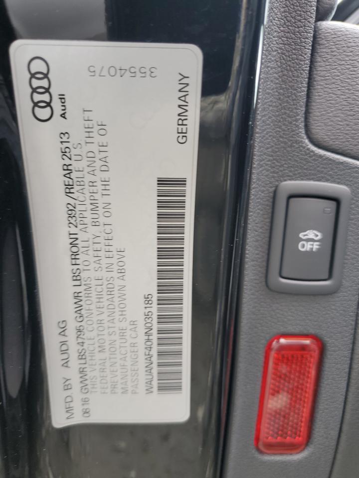 2017 Audi A4 Premium VIN: WAUANAF40HN035185 Lot: 63589225