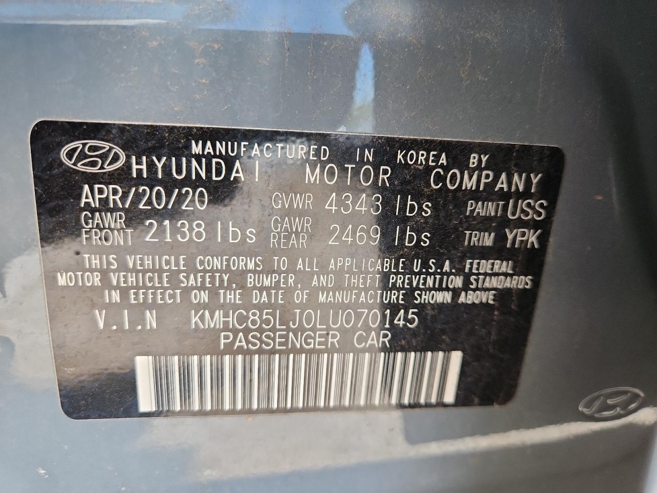 2020 Hyundai Ioniq Limited VIN: KMHC85LJ0LU070145 Lot: 63575985