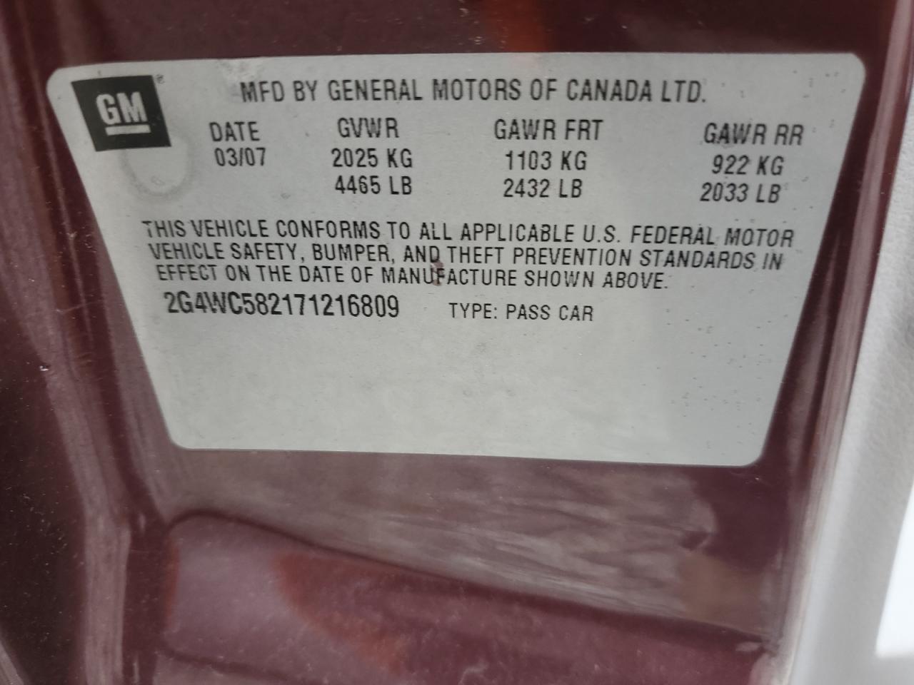 2007 Buick Lacrosse Cx VIN: 2G4WC582171216809 Lot: 64447275