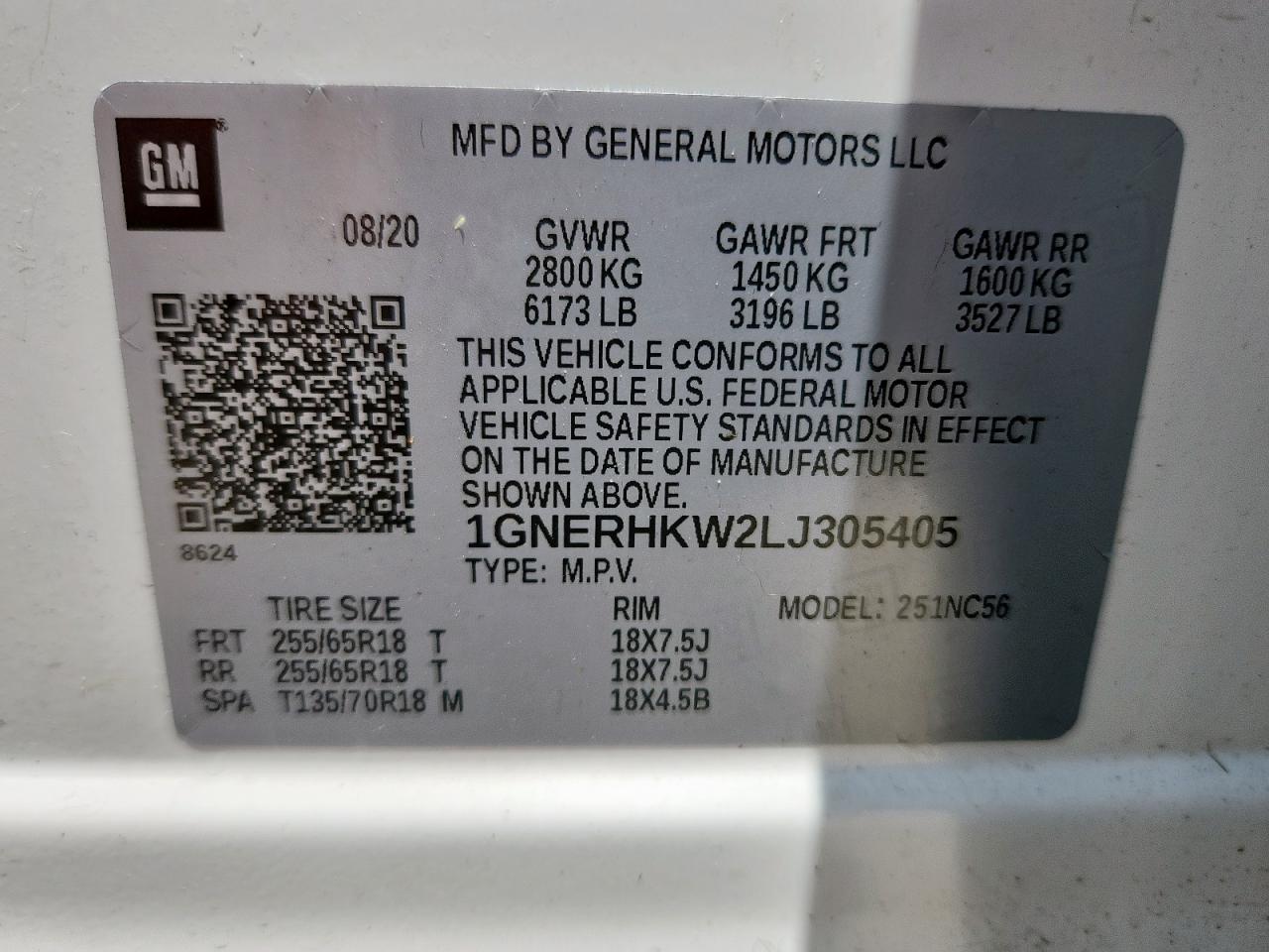 2020 Chevrolet Traverse Lt VIN: 1GNERHKW2LJ305405 Lot: 64225695