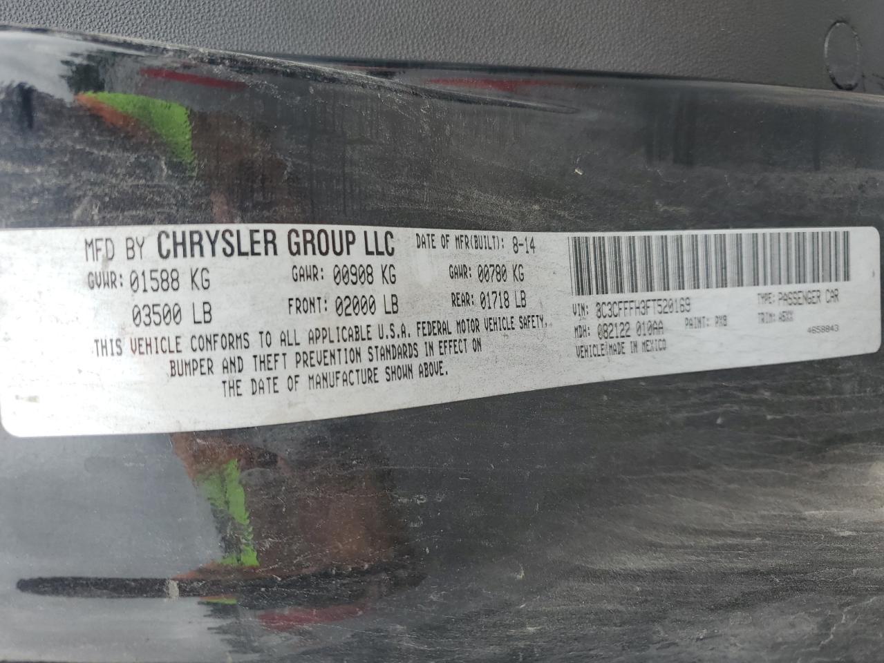 2015 Fiat 500 Abarth VIN: 3C3CFFFH3FT520169 Lot: 64192665