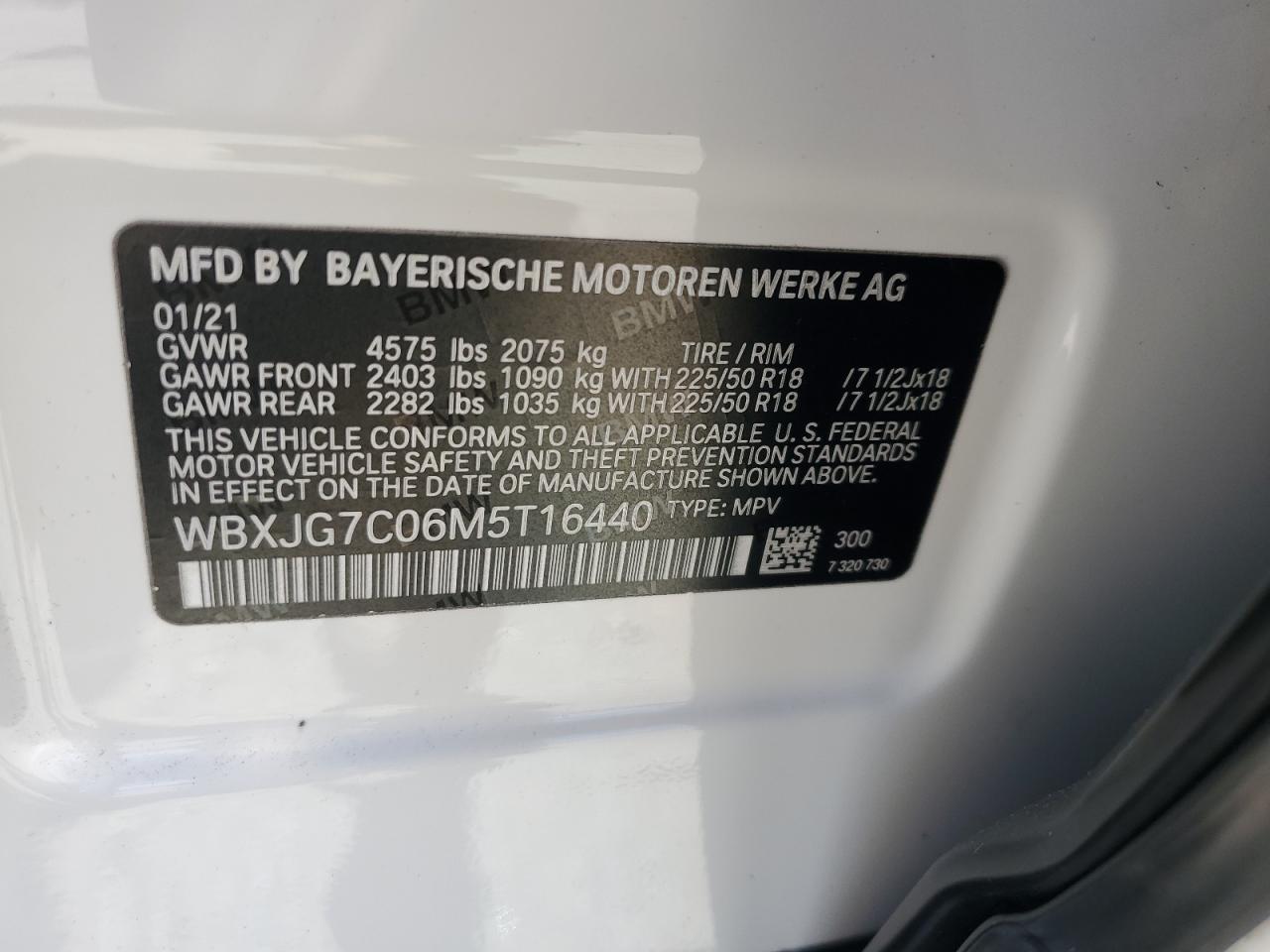 2021 BMW X1 Sdrive28I VIN: WBXJG7C06M5T16440 Lot: 62426115