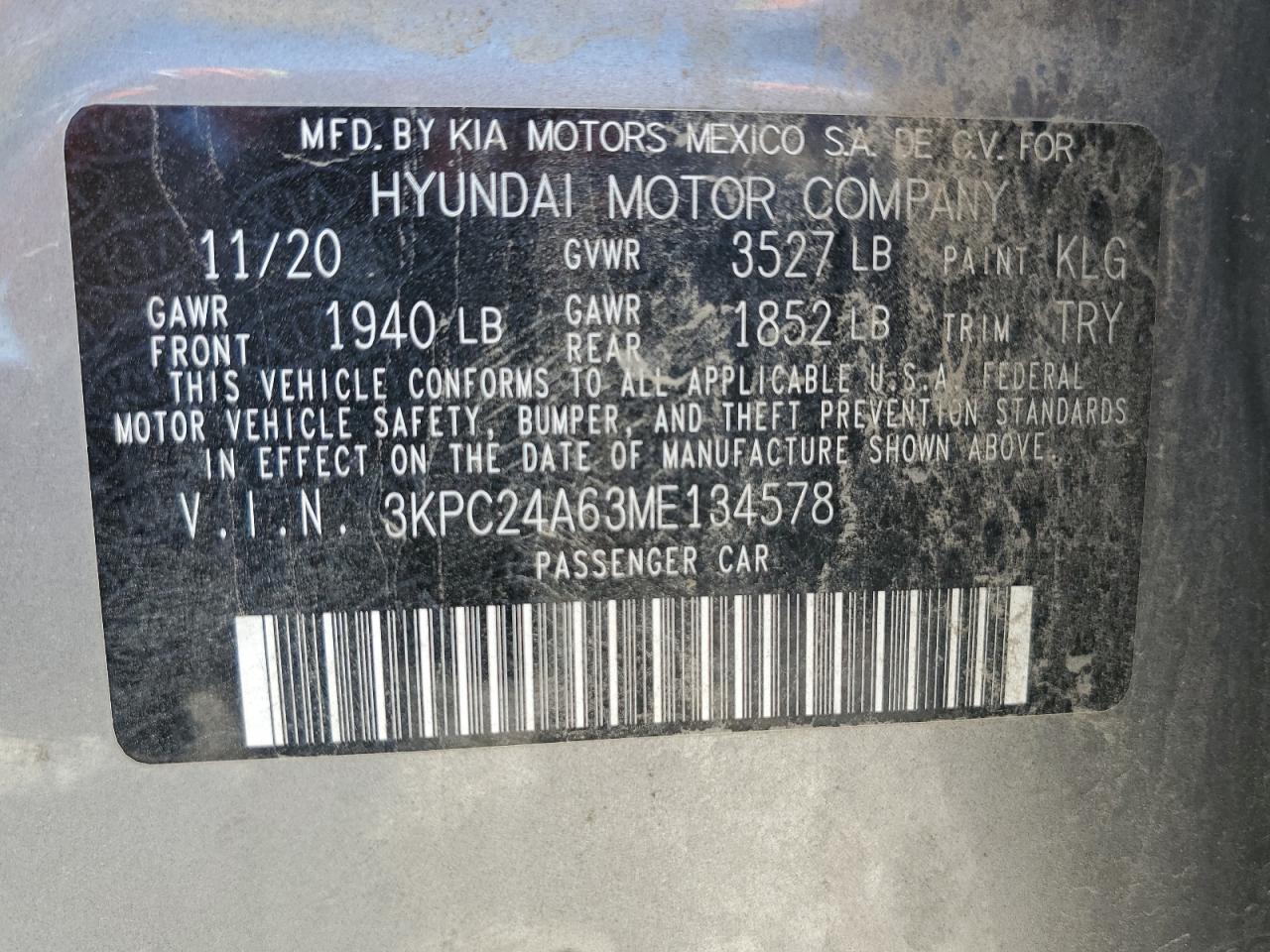 2021 Hyundai Accent Se VIN: 3KPC24A63ME134578 Lot: 64297535