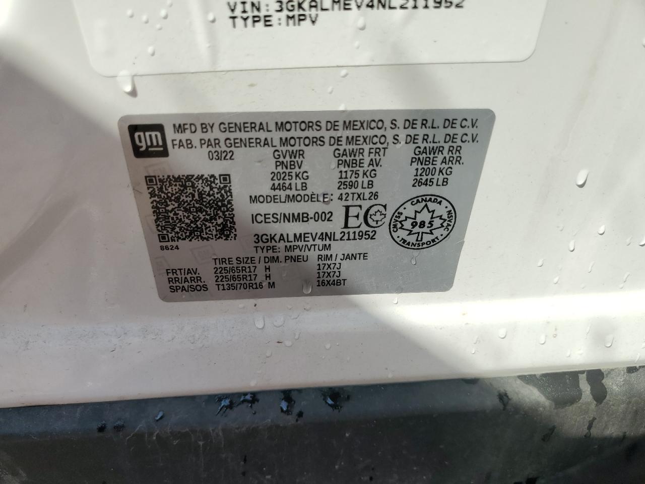 2022 GMC Terrain Sle VIN: 3GKALMEV4NL211952 Lot: 64244885