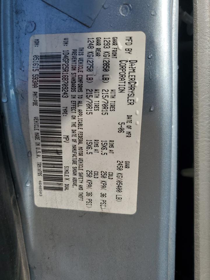 2006 Dodge Caravan Se VIN: 1D4GP25R16B709243 Lot: 63425725