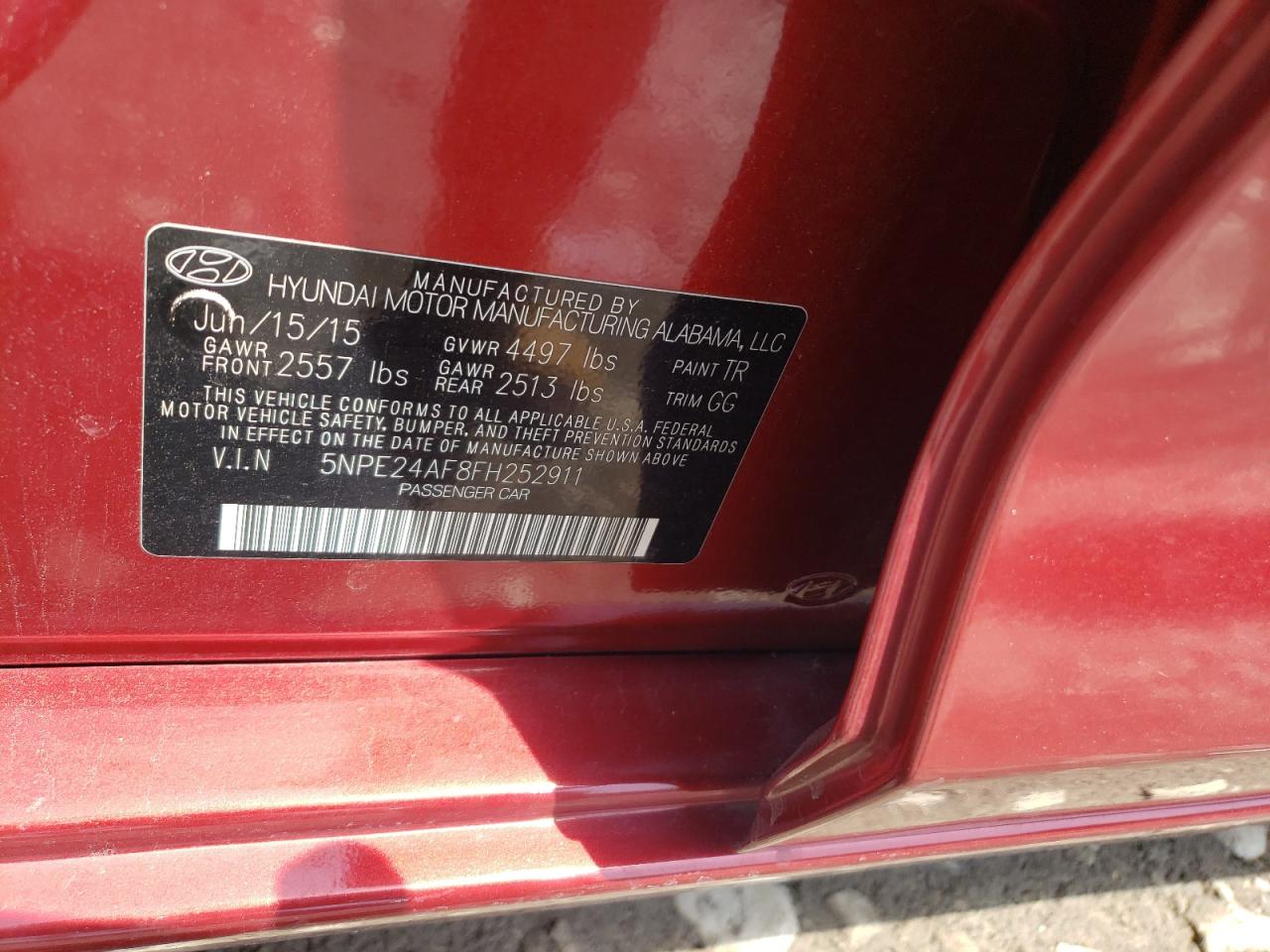 2015 Hyundai Sonata Se VIN: 5NPE24AF8FH252911 Lot: 65794565