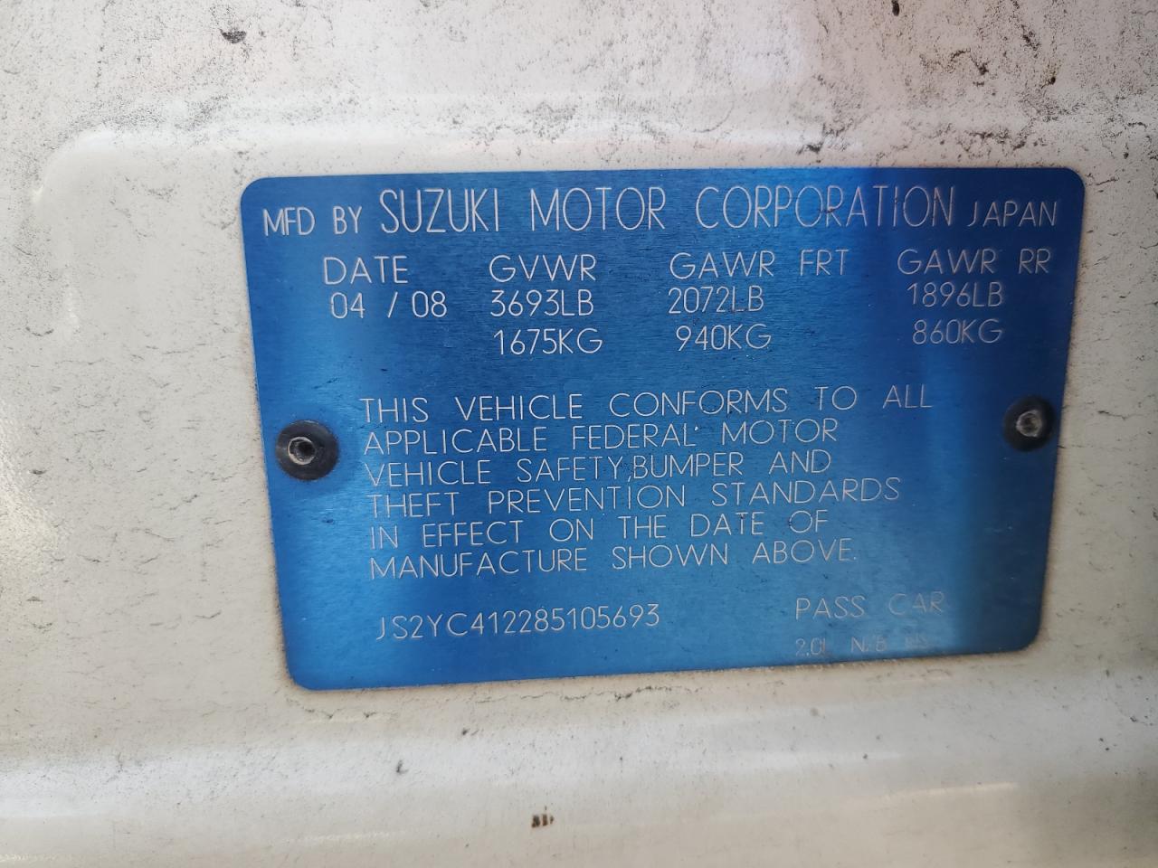 js2yc412285105693 JS2YC412285105693 2008 Suzuki Sx4