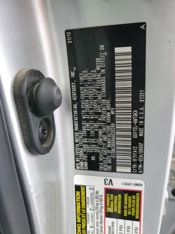 2010 Toyota Venza VIN: 4T3BK3BB9AU030288 Lot: 63830415