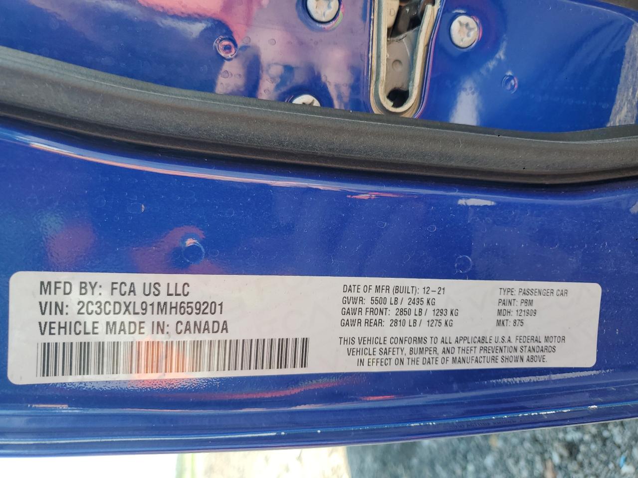 2021 Dodge Charger Srt Hellcat VIN: 2C3CDXL91MH659201 Lot: 64933375