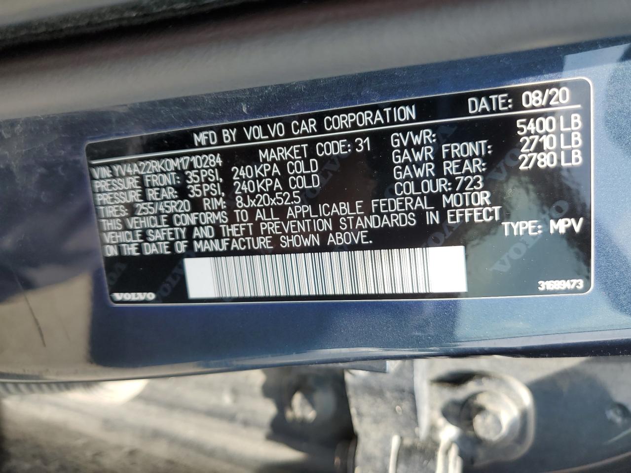 2021 Volvo Xc60 T6 Momentum VIN: YV4A22RK0M1710284 Lot: 63640425