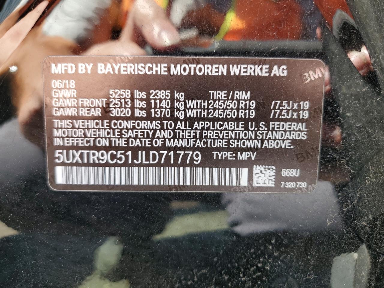 2018 BMW X3 xDrive30I VIN: 5UXTR9C51JLD71779 Lot: 64200535