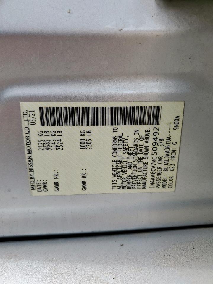 2021 Nissan Maxima Sv VIN: 1N4AA6CV7MC509492 Lot: 63483425
