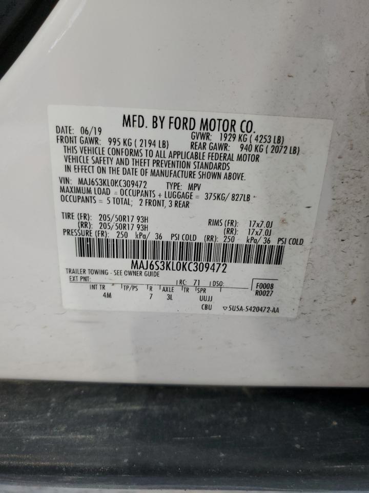 2019 Ford Ecosport Titanium VIN: MAJ6S3KL0KC309472 Lot: 64979265