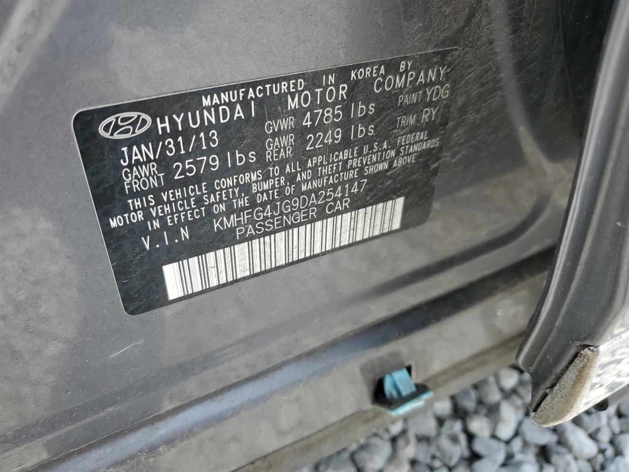 2013 Hyundai Azera VIN: KMHFG4JG9DA254147 Lot: 64744425