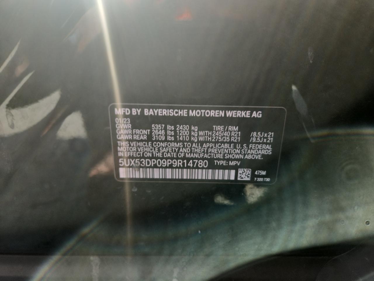 2023 BMW X3 xDrive30I VIN: 5UX53DP09P9R14780 Lot: 62997875