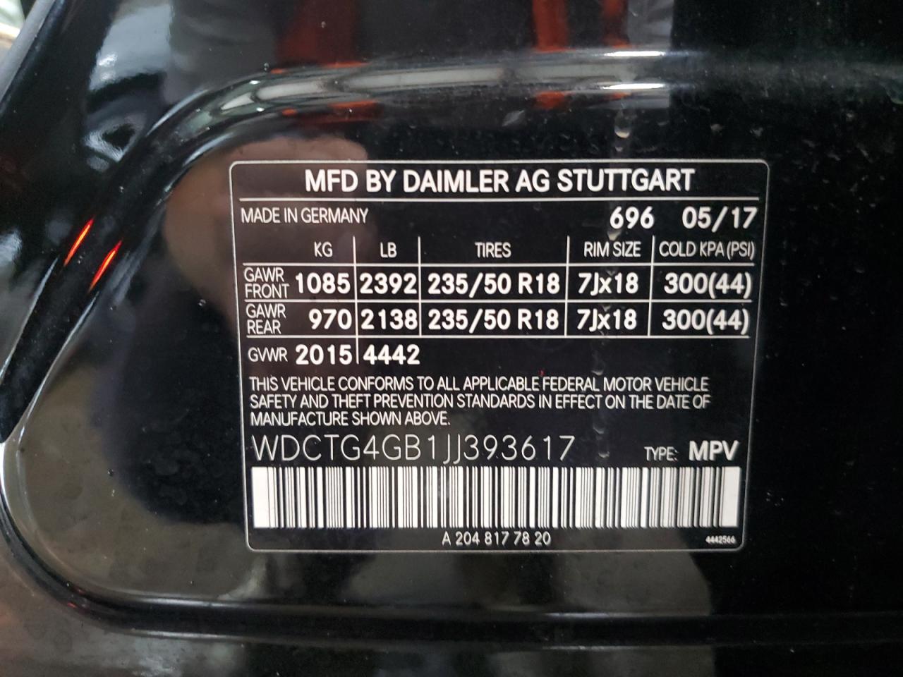wdctg4gb1jj393617 WDCTG4GB1JJ393617 2018 Mercedes-Benz Gla 250 4Matic