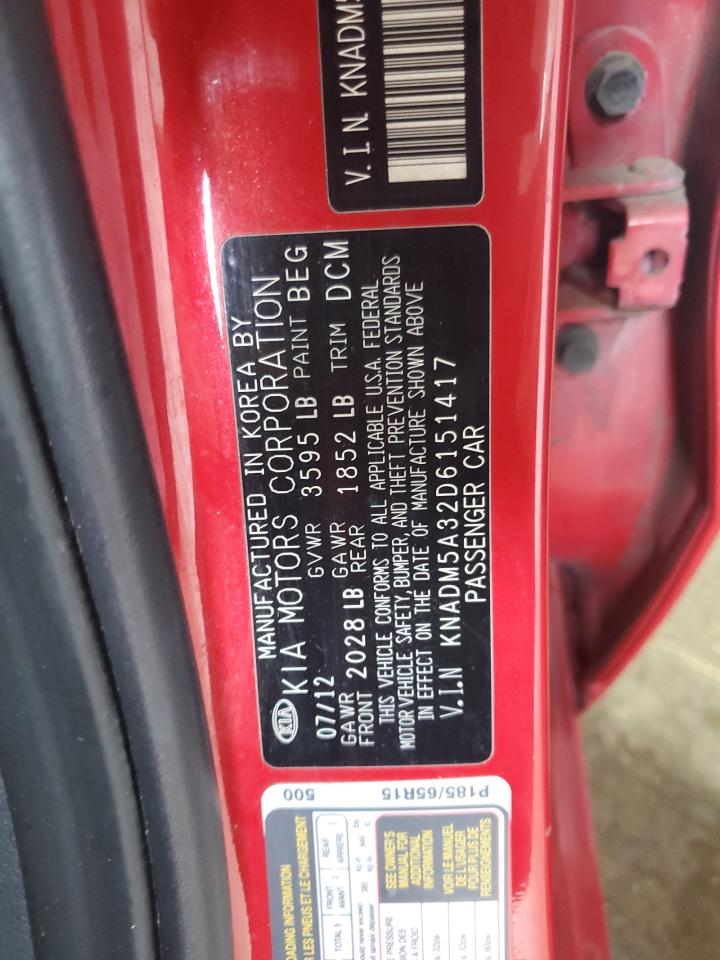 2013 Kia Rio Lx VIN: KNADM5A32D6151417 Lot: 62861685