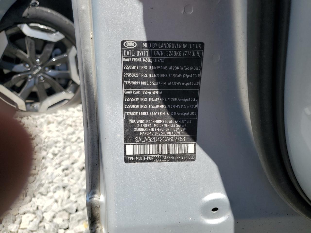 2012 Land Rover Lr4 Hse VIN: SALAG2D42CA602768 Lot: 63832065