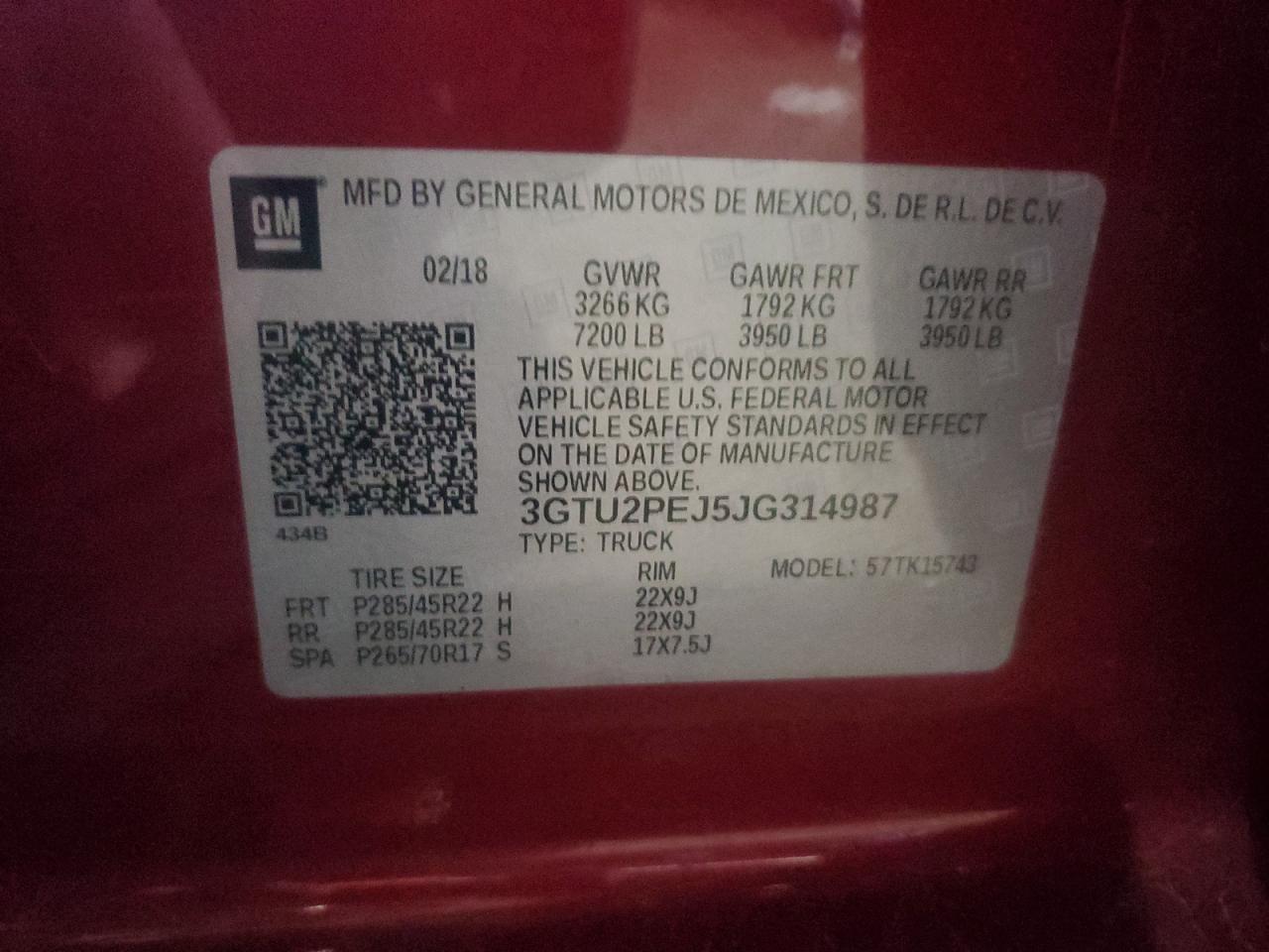 2018 GMC Sierra K1500 Denali VIN: 3GTU2PEJ5JG314987 Lot: 63159145