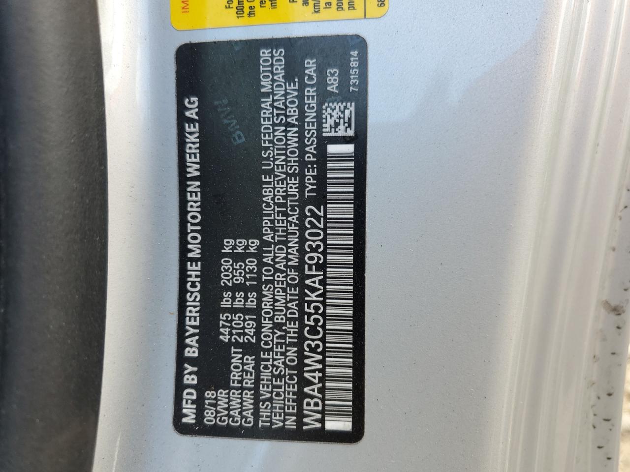 2019 BMW 430I VIN: WBA4W3C55KAF93022 Lot: 63199815