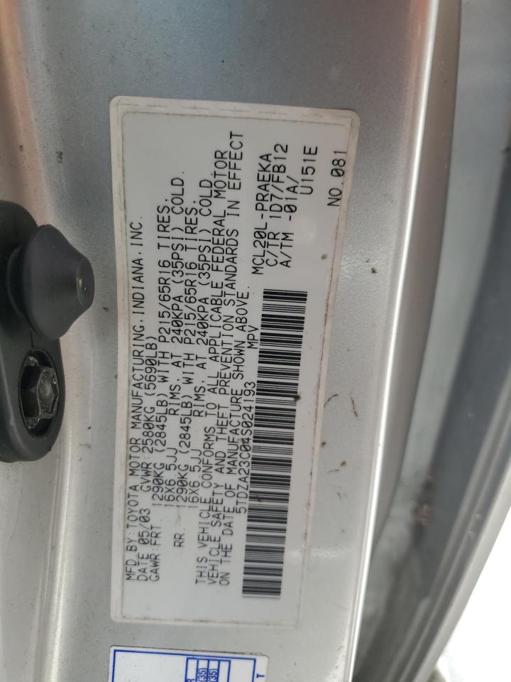 2004 Toyota Sienna Ce VIN: 5TDZA23C04S024193 Lot: 64169245