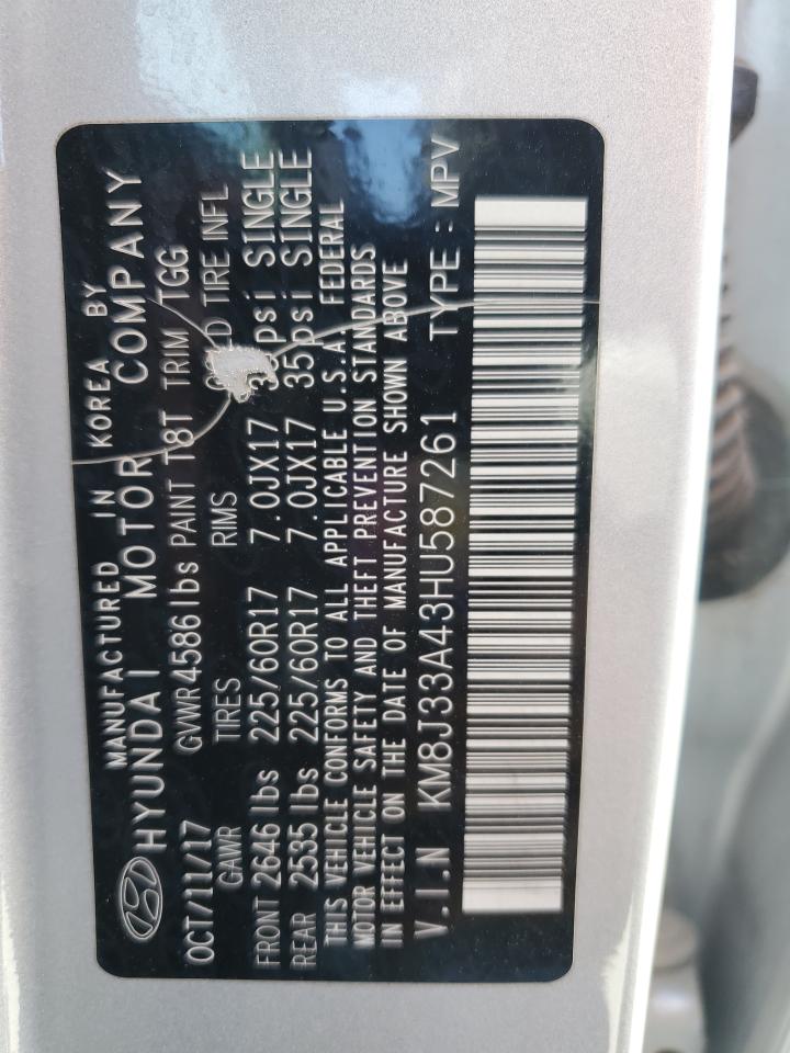 2017 Hyundai Tucson Limited VIN: KM8J33A43HU587261 Lot: 62135755
