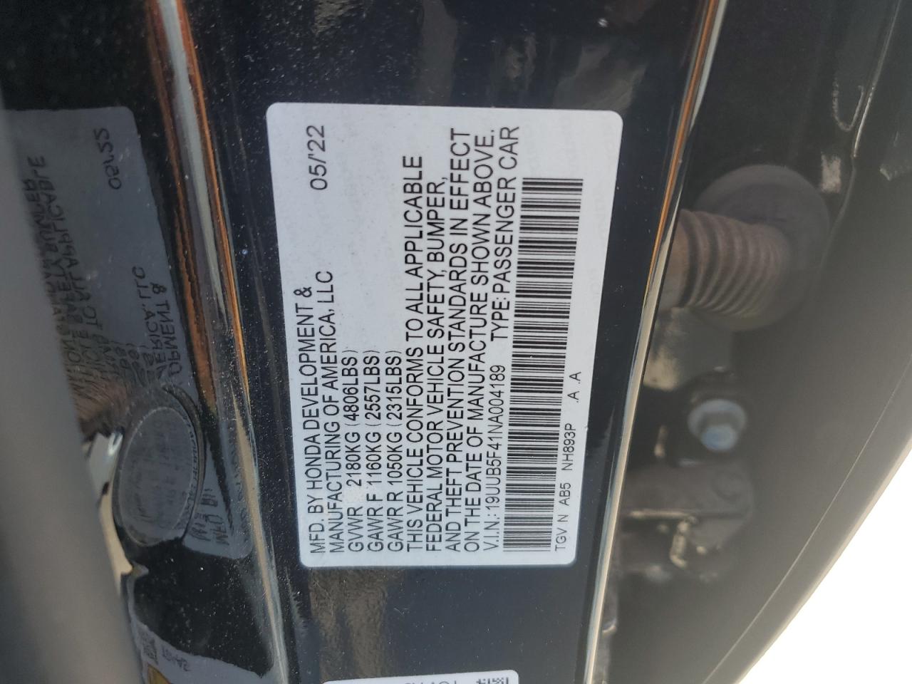 2022 Acura Tlx Technology VIN: 19UUB5F41NA004189 Lot: 66771515