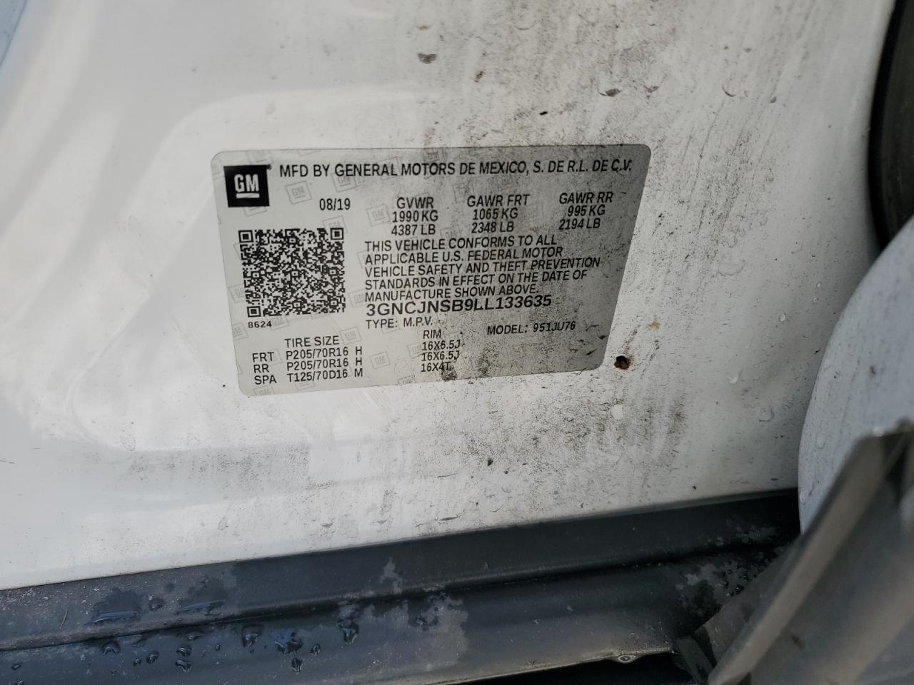 2020 Chevrolet Trax Ls VIN: 3GNCJNSB9LL133635 Lot: 66642435