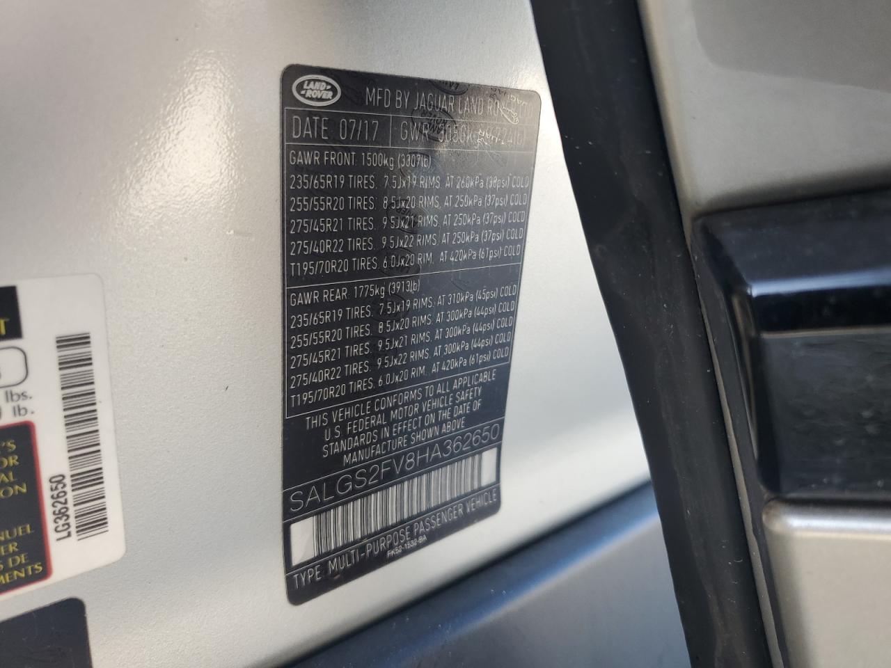 2017 Land Rover Range Rover Hse VIN: SALGS2FV8HA362650 Lot: 65443155