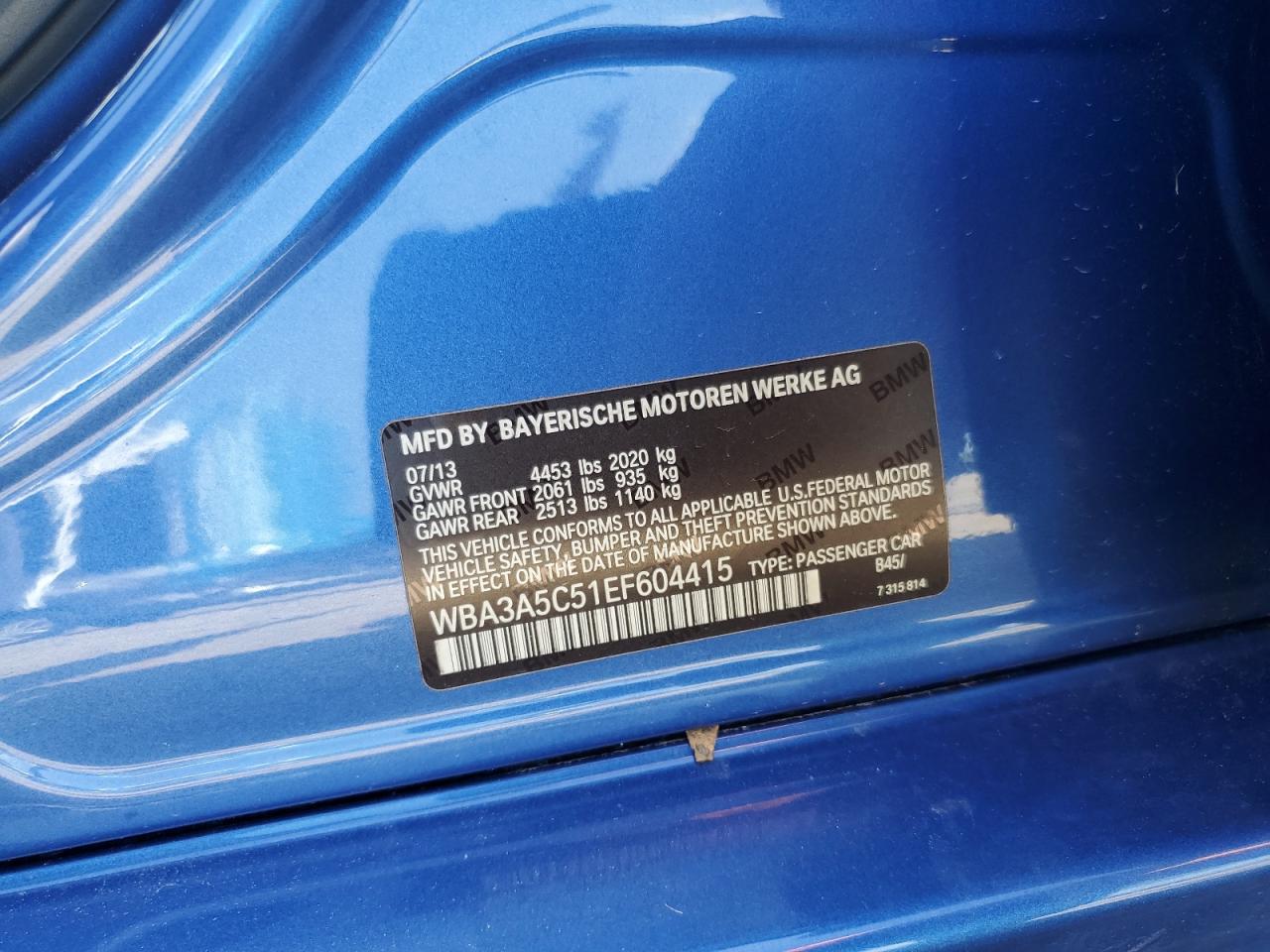 2014 BMW 328 I VIN: WBA3A5C51EF604415 Lot: 64658175