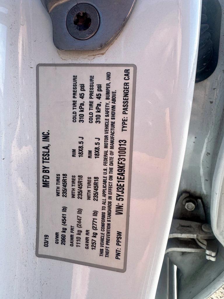 2019 TESLA MODEL 3   