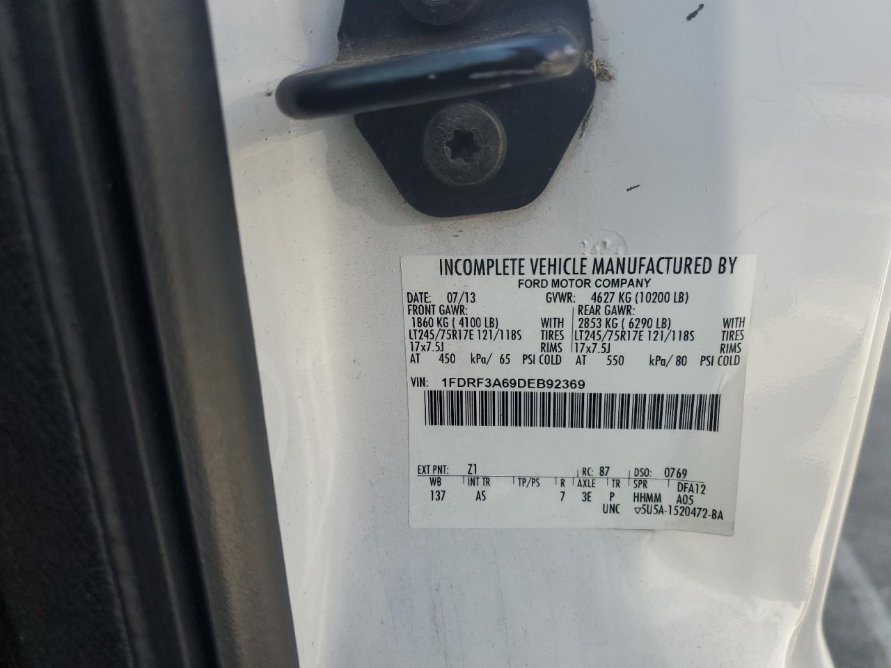 2013 Ford F350 Super VIN: 1FDRF3A69DEB92369 Lot: 87165255