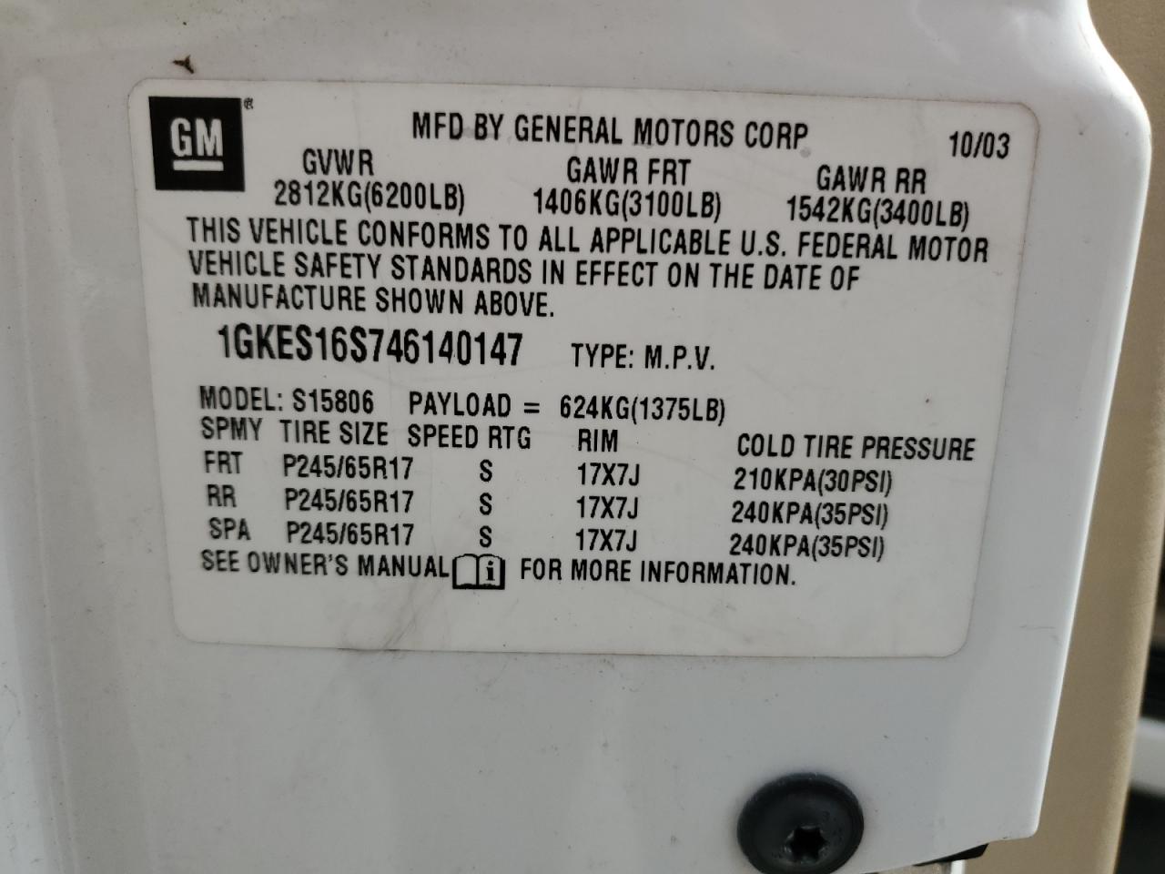 1gkes16s746140147 1GKES16S746140147 2004 GMC Envoy Xl