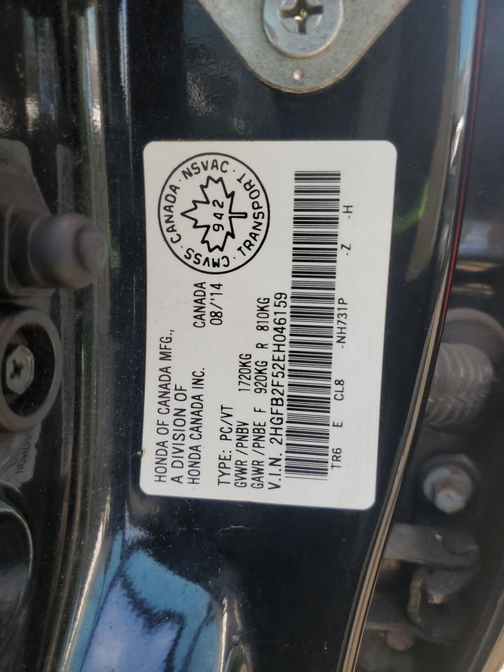 2014 Honda Civic Lx VIN: 2HGFB2F52EH046159 Lot: 64495325