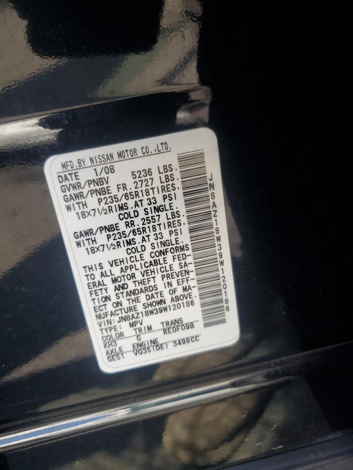 2009 Nissan Murano S VIN: JN8AZ18W39W120186 Lot: 65562815