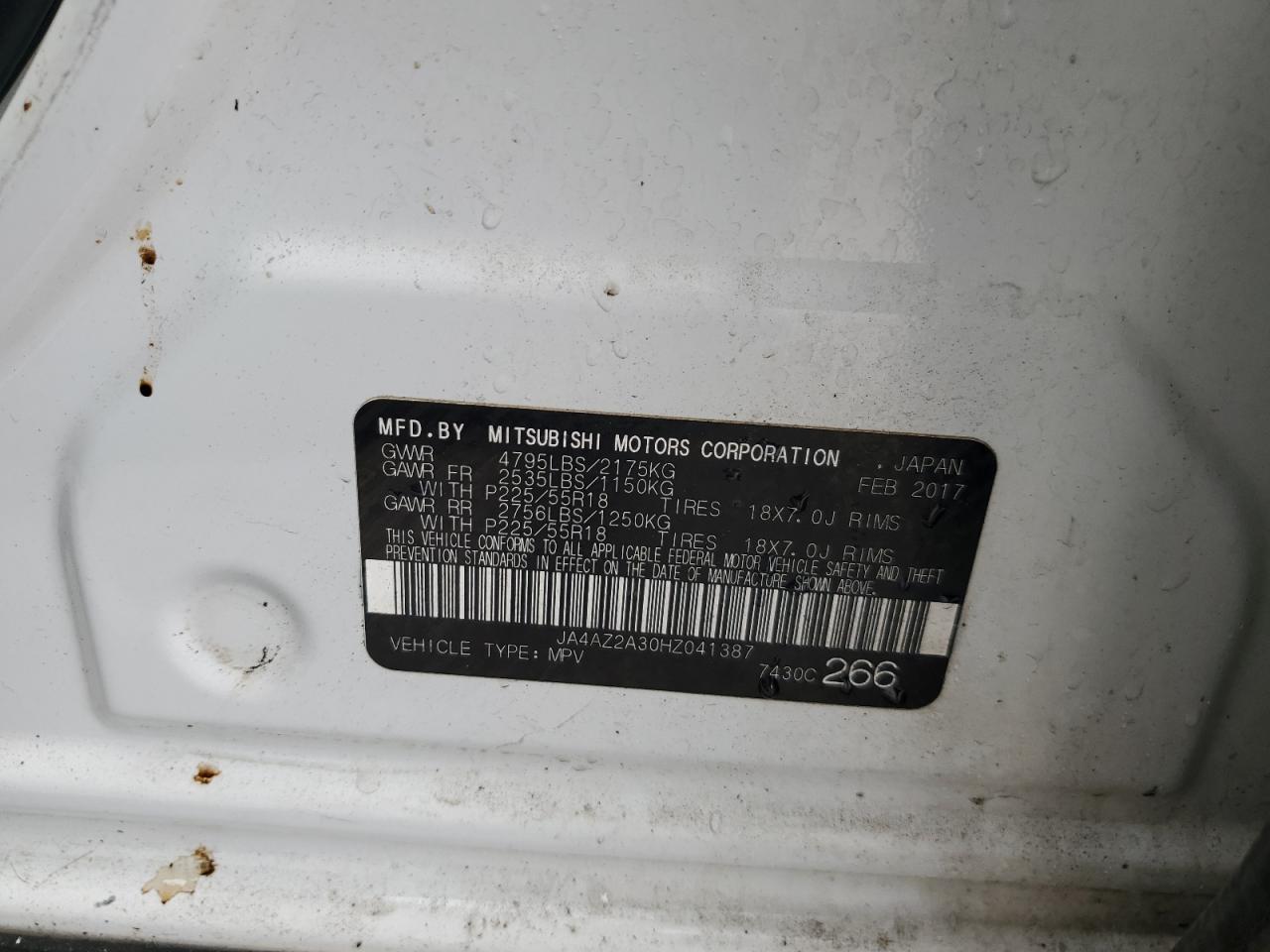 2017 Mitsubishi Outlander Es VIN: JA4AZ2A30HZ041387 Lot: 63452825
