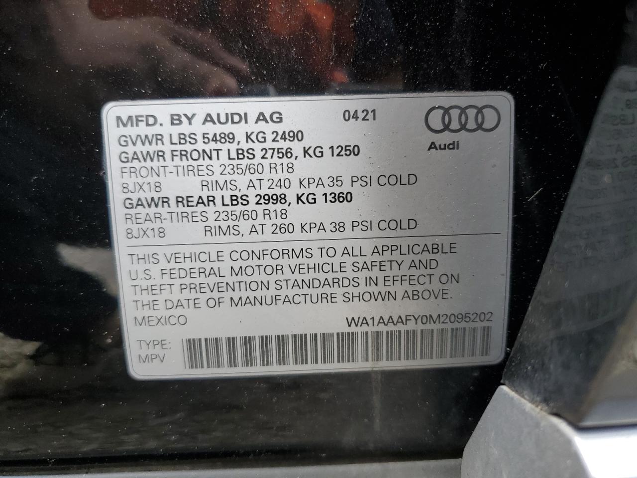 2021 Audi Q5 Premium VIN: WA1AAAFY0M2095202 Lot: 65196785
