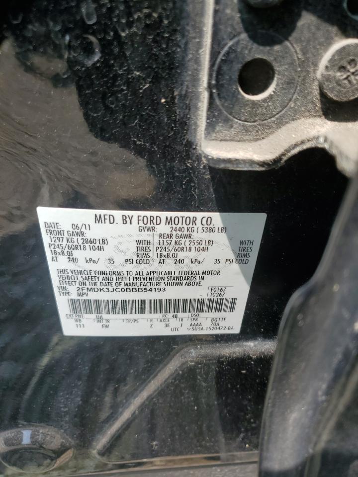 2011 Ford Edge Sel VIN: 2FMDK3JC0BBB54193 Lot: 64630415