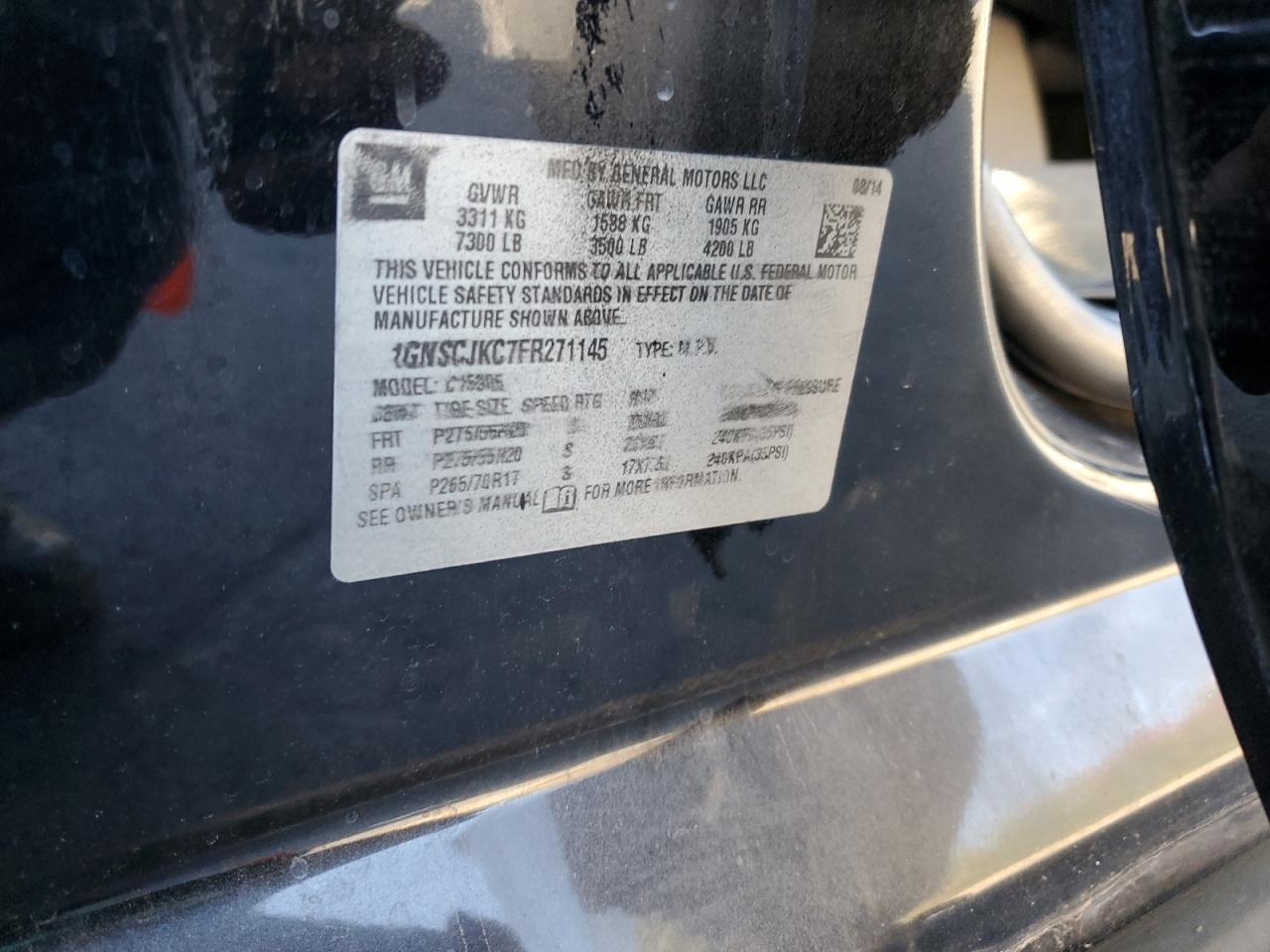 2015 Chevrolet Suburban C1500 Lt VIN: 1GNSCJKC7FR271145 Lot: 63835335