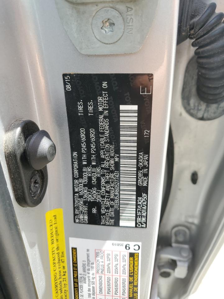 2016 Toyota 4Runner Sr5/Sr5 Premium VIN: JTEBU5JR6G5277431 Lot: 64308125