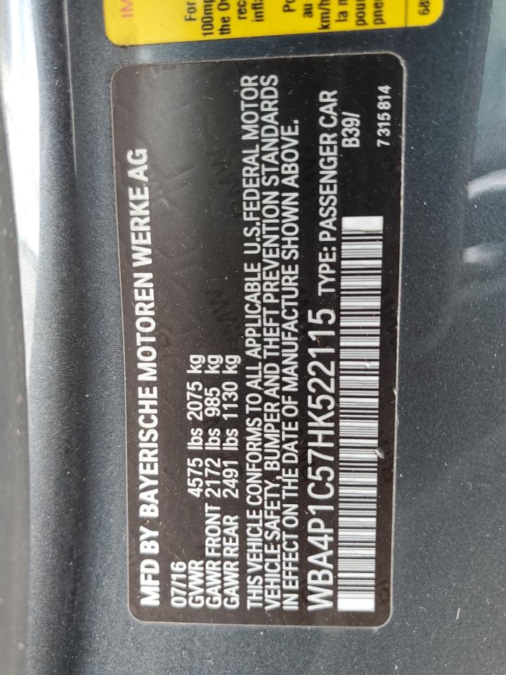 2017 BMW 440I VIN: WBA4P1C57HK522115 Lot: 64225665
