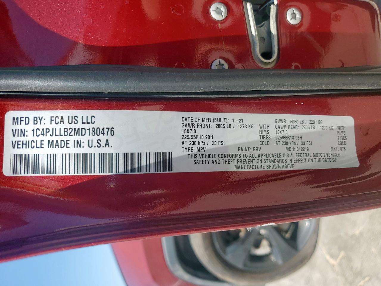 2021 Jeep Cherokee Latitude Plus VIN: 1C4PJLLB2MD180476 Lot: 66896175