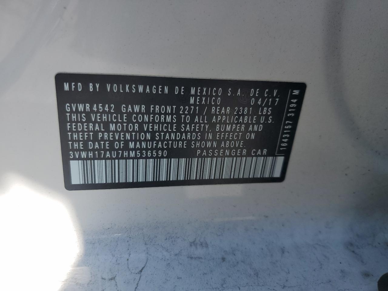 2017 Volkswagen Golf Alltrack S VIN: 3VWH17AU7HM536590 Lot: 66108845