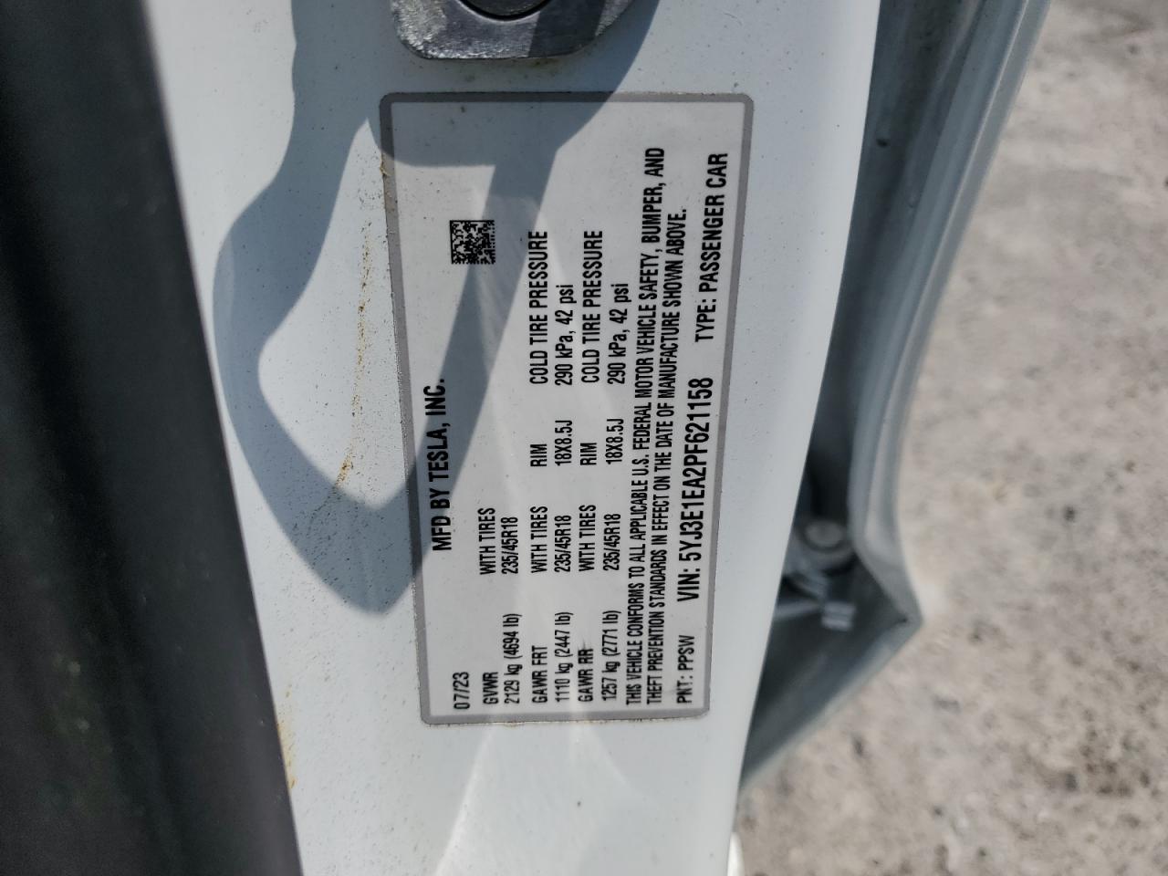 2023 Tesla Model 3 VIN: 5YJ3E1EA2PF621158 Lot: 64319055