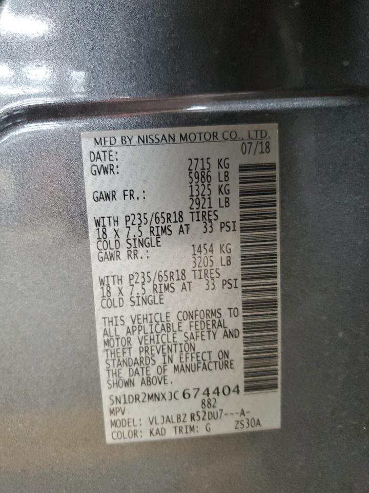 2018 Nissan Pathfinder S VIN: 5N1DR2MNXJC674404 Lot: 62276405