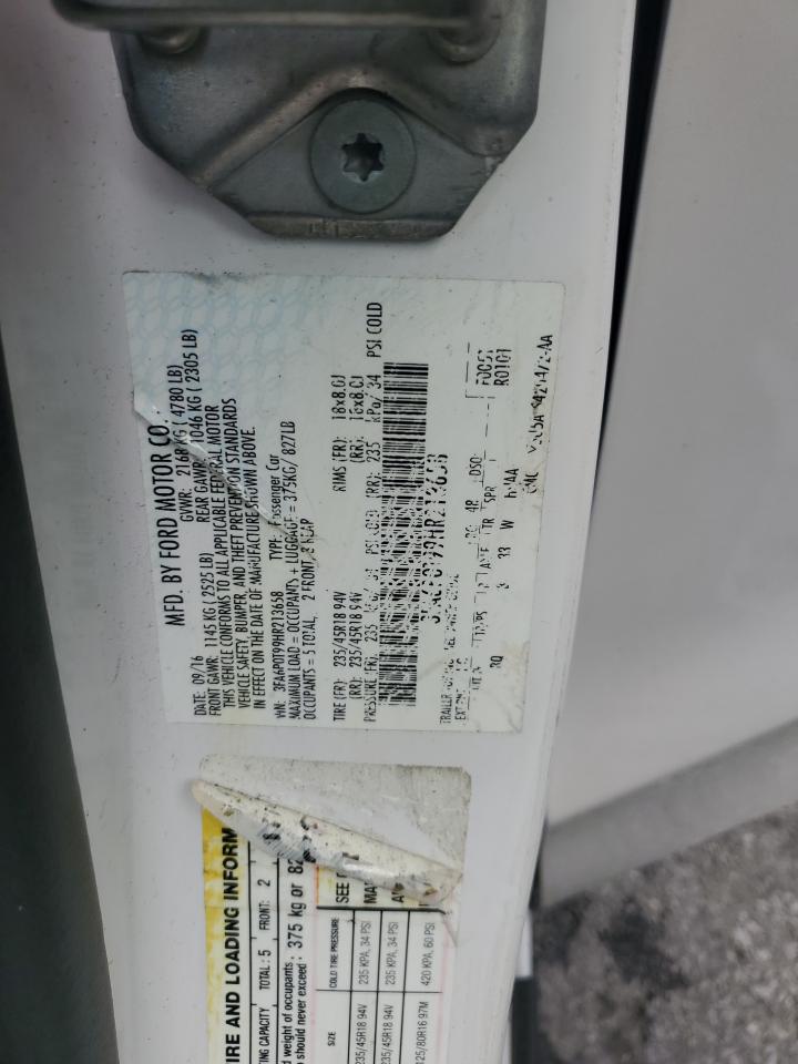 2017 Ford Fusion Se VIN: 3FA6P0T99HR213658 Lot: 64561315